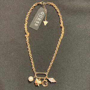 Guess Gold Heart/Pearl/Stone Charm Necklace (15")
